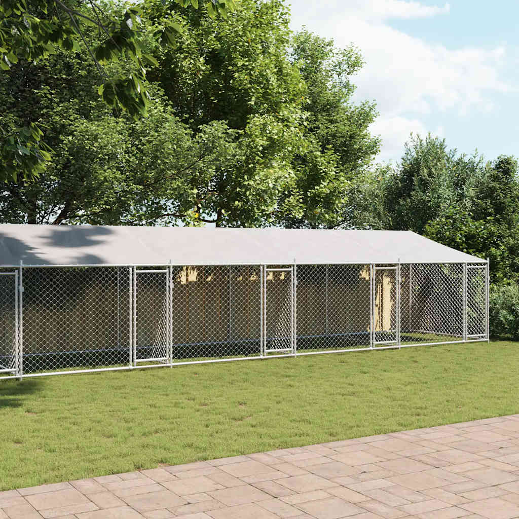 Cage Pour Chien Avec Toit/Portes Gris Acier Galvanisé