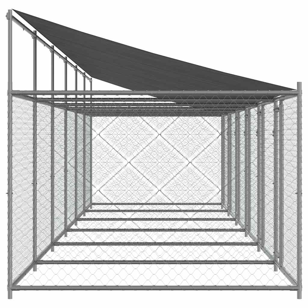Cage Pour Chien Avec Toit/Portes Gris Acier Galvanisé