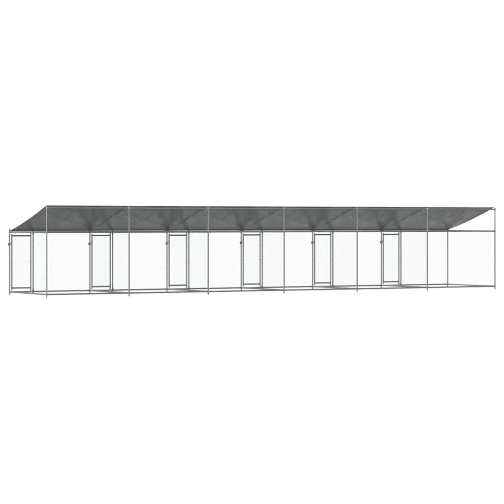 Cage Pour Chien Avec Toit/Portes Gris Acier Galvanisé