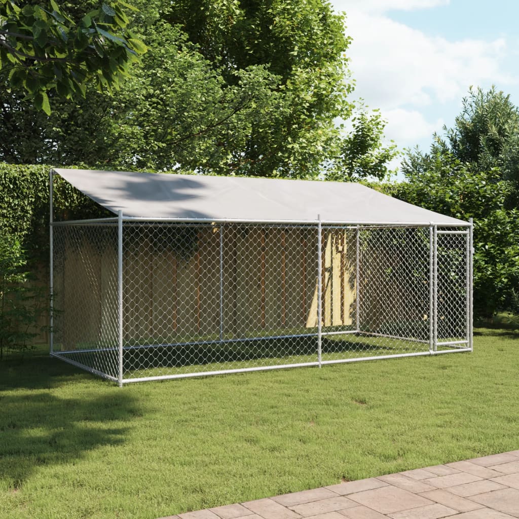 Cage Pour Chien Avec Toit Et Porte Gris Acier Galvanisé
