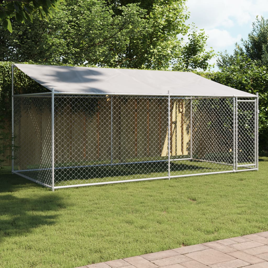 Cage Pour Chien Avec Toit Et Porte Gris Acier Galvanisé