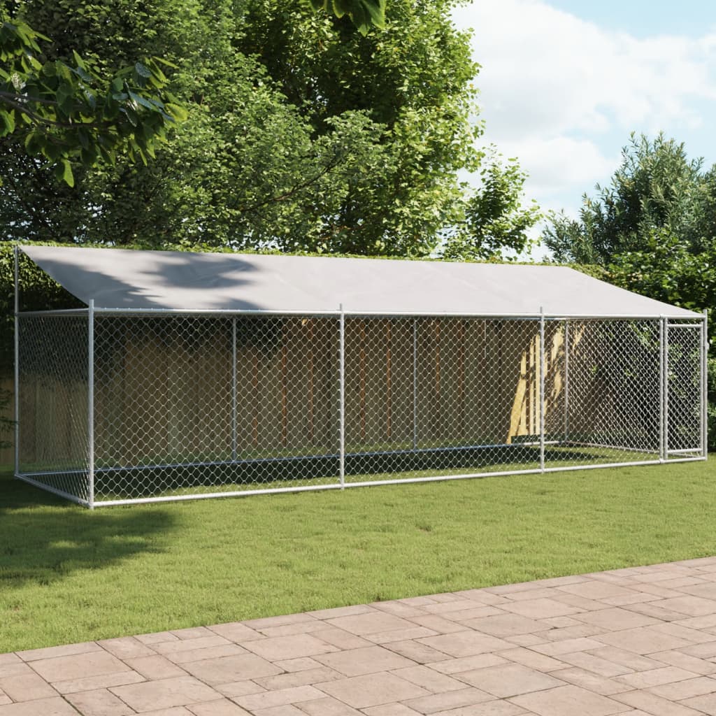 Cage Pour Chien Avec Toit Et Porte Gris Acier Galvanisé