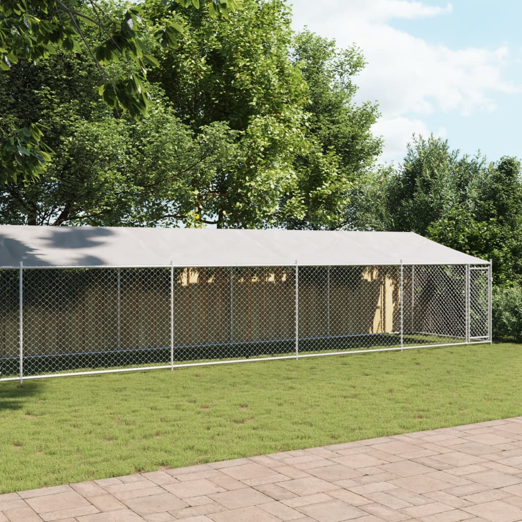 Cage Pour Chien Avec Toit Et Porte Gris 10X2X2M Acier Galvanisé