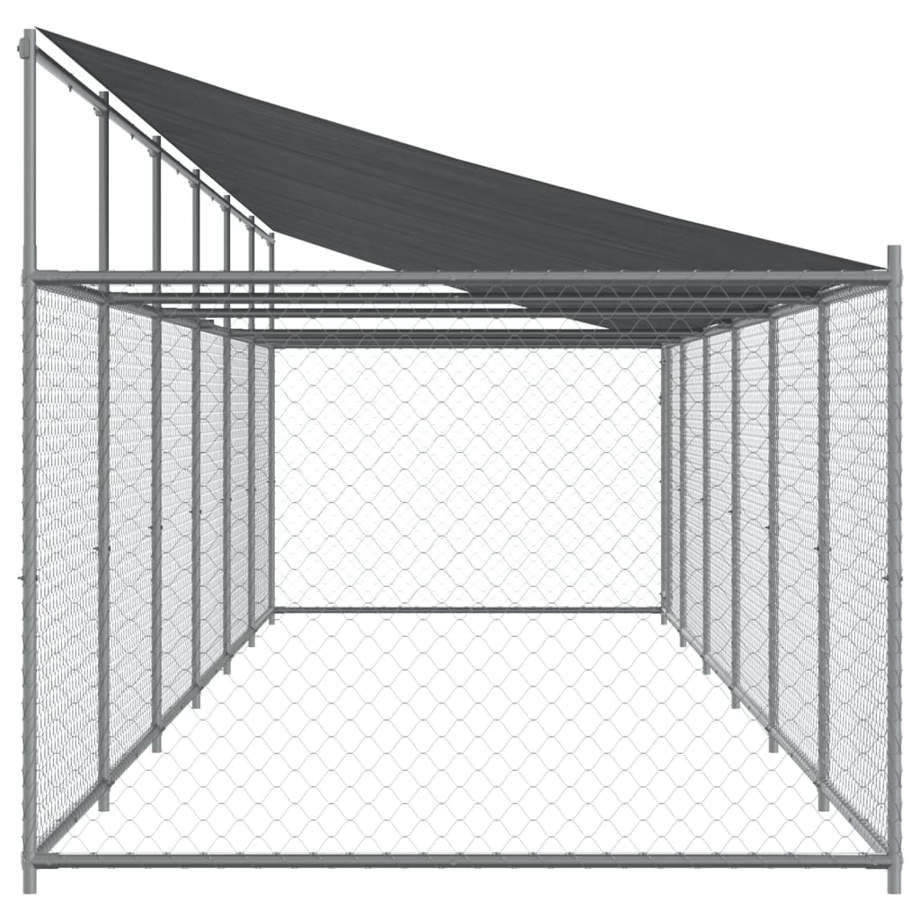 Cage Pour Chien Avec Toit Et Porte Gris 12X2X2M Acier Galvanisé