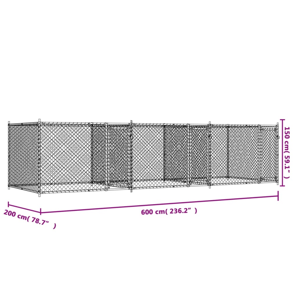 Cage Pour Chien Avec Portes Gris 6X2X1,5 M Acier Galvanisé