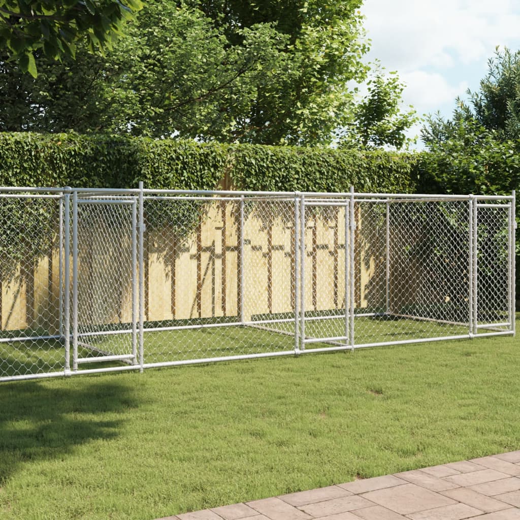 Cage Pour Chien Avec Portes Gris 8X2X1,5 M Acier Galvanisé