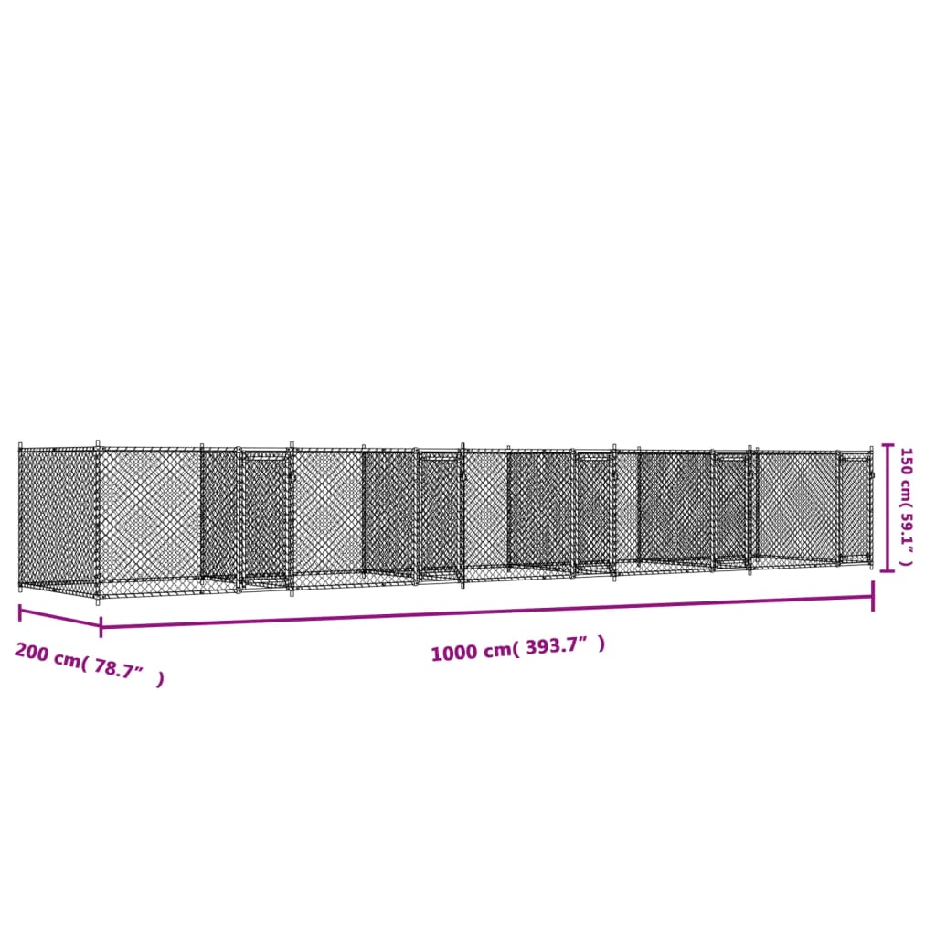 Cage Pour Chien Avec Portes Gris 10X2X1,5 M Acier Galvanisé