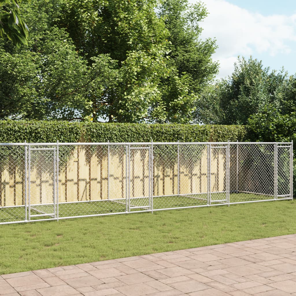 Cage Pour Chien Avec Portes Gris 12X2X1,5 M Acier Galvanisé