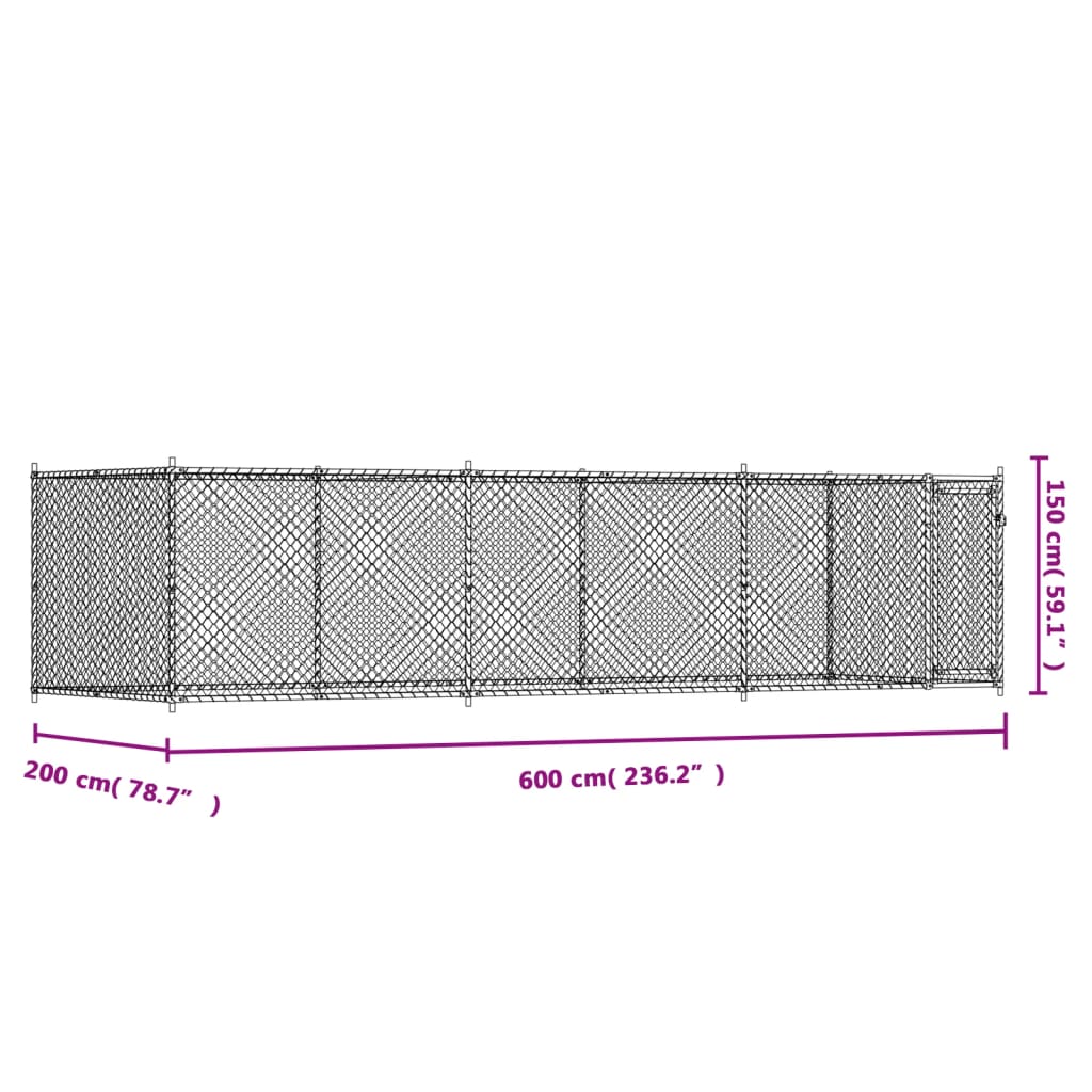 Cage Pour Chien Avec Porte Gris 6X2X1,5 M Acier Galvanisé