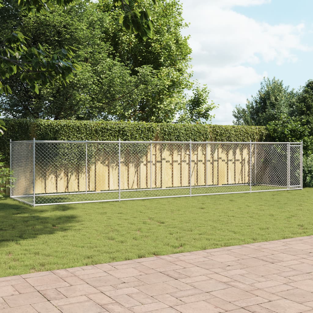 Cage Pour Chien Avec Porte Gris 8X2X1,5 M Acier Galvanisé