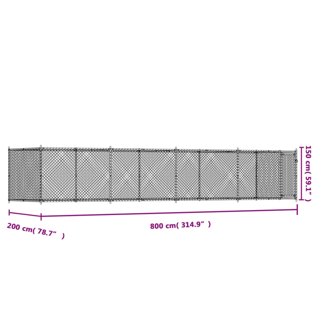 Cage Pour Chien Avec Porte Gris 8X2X1,5 M Acier Galvanisé