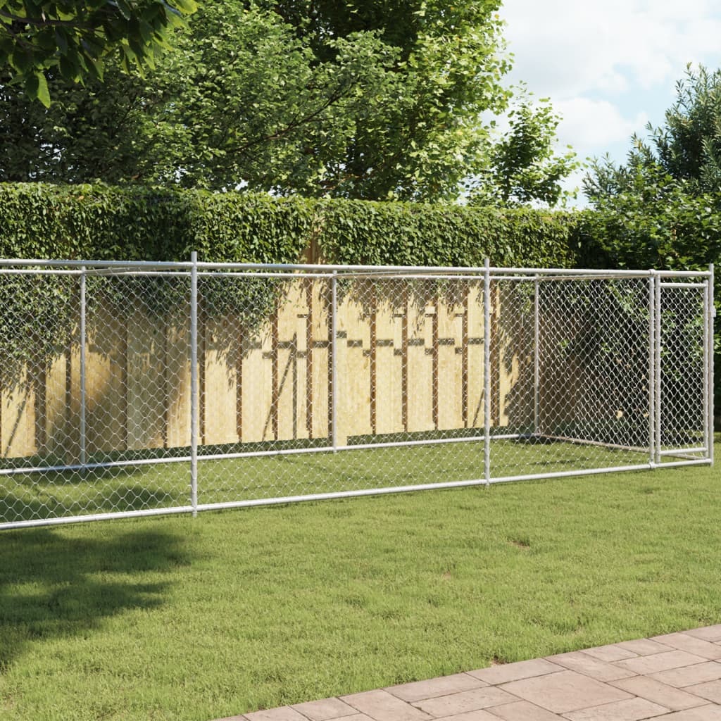 Cage Pour Chien Avec Porte Gris 8X2X1,5 M Acier Galvanisé