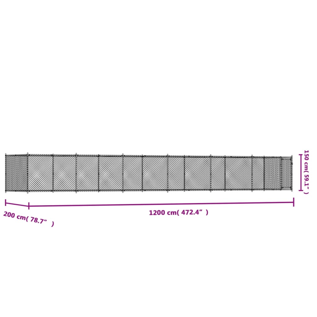 Cage Pour Chien Avec Porte Gris 12X2X1,5 M Acier Galvanisé