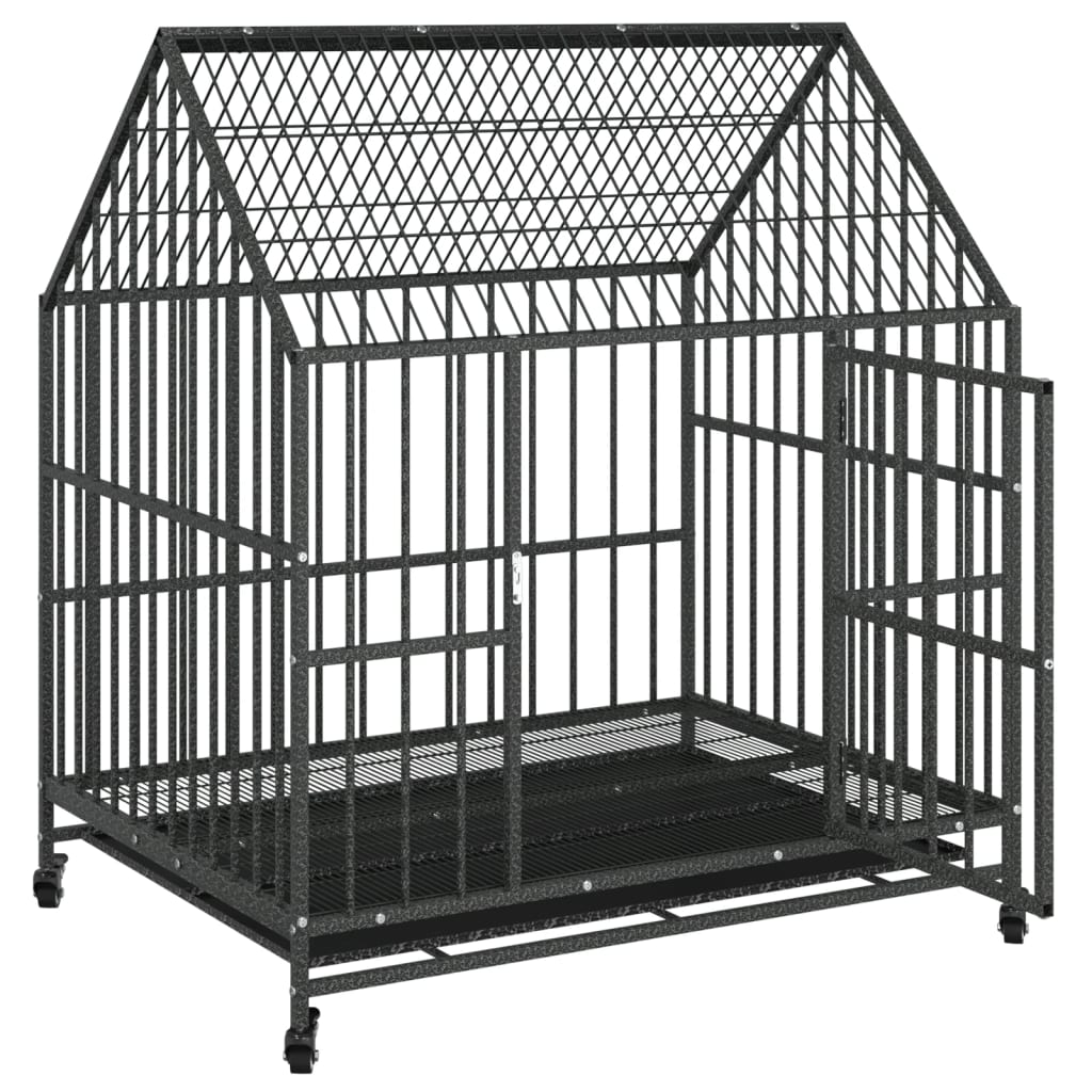 Cage Pour Chien Avec Roues Noir Gris Acier Galvanisé