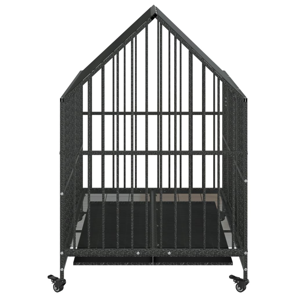 Cage Pour Chien Avec Roues Noir Gris Acier Galvanisé