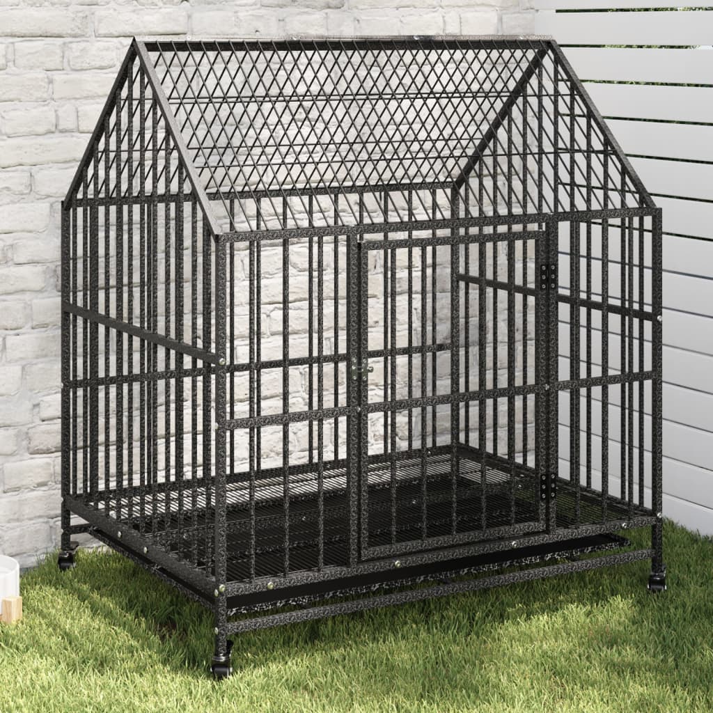 Cage Pour Chien Avec Roues Noir Gris Acier Galvanisé