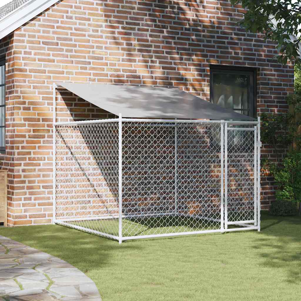 Cage Pour Chien Avec Toit Et Porte Gris Acier Galvanisé