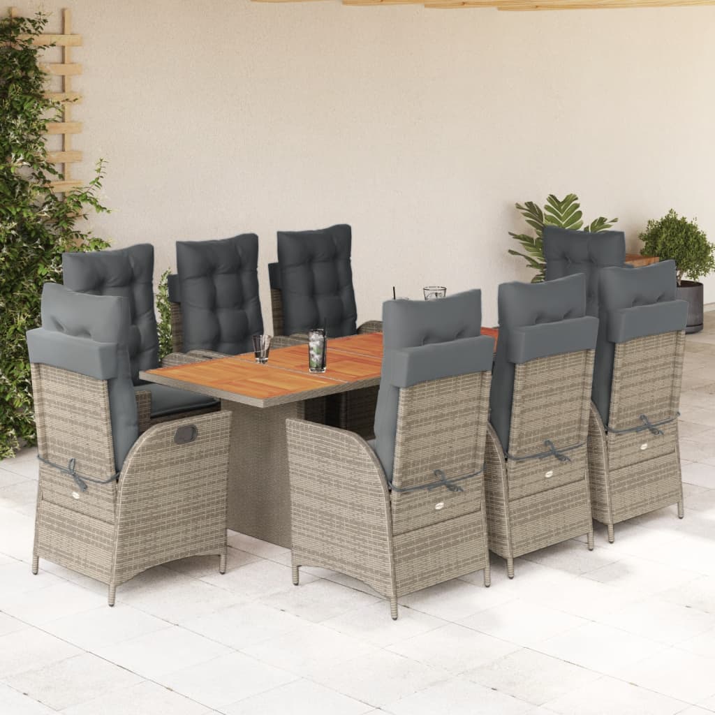 Ensemble À Manger De Jardin 9 Pcs Coussins Gris Résine Tressée