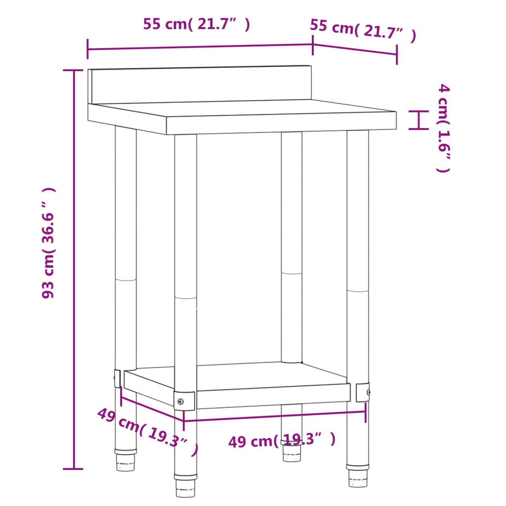 Table De Travail De Cuisine Avec Dosseret Inox
