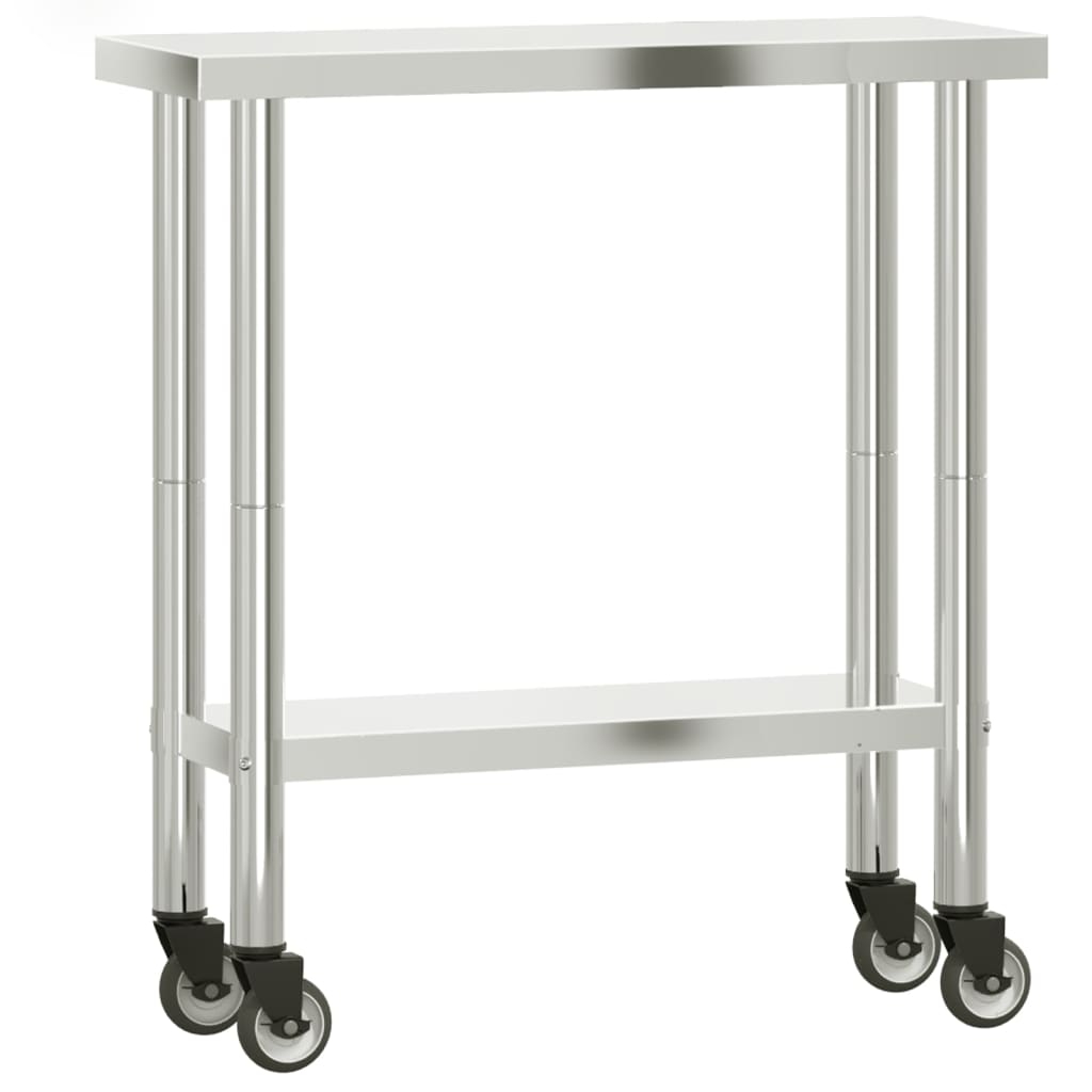 Table De Travail De Cuisine Avec Roues 82,5X30X85 Cm Inox
