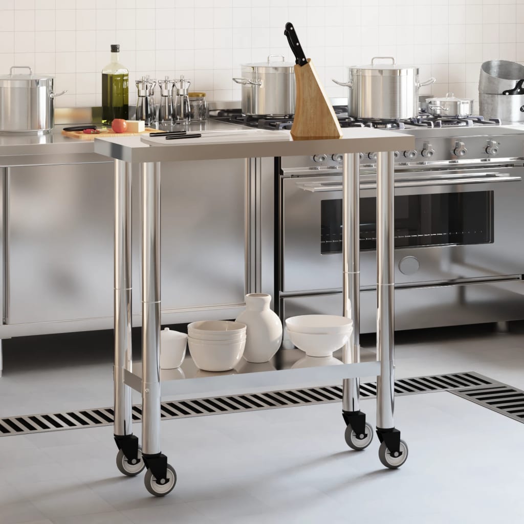 Table De Travail De Cuisine Avec Roues 82,5X30X85 Cm Inox