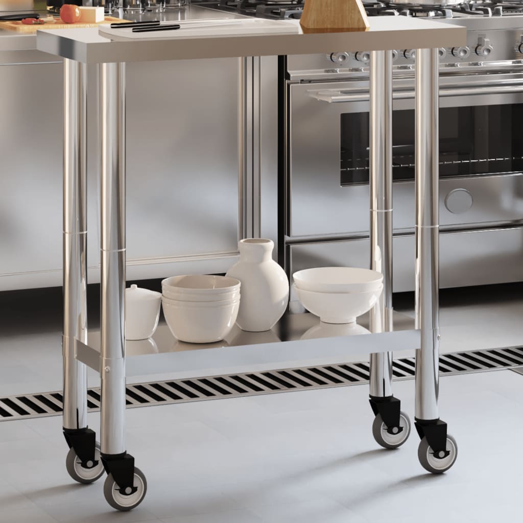 Table De Travail De Cuisine Avec Roues 82,5X30X85 Cm Inox