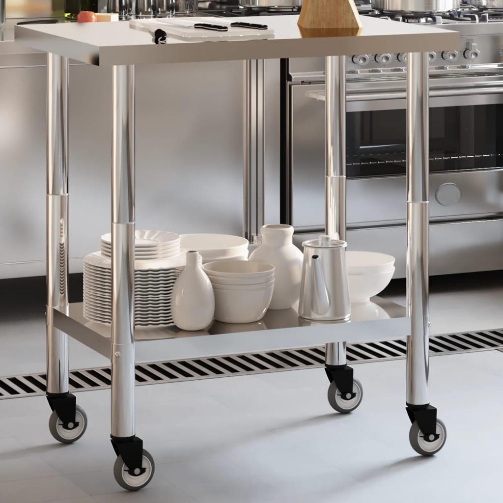 Table De Travail De Cuisine Avec Roues 82,5X30X85 Cm Inox