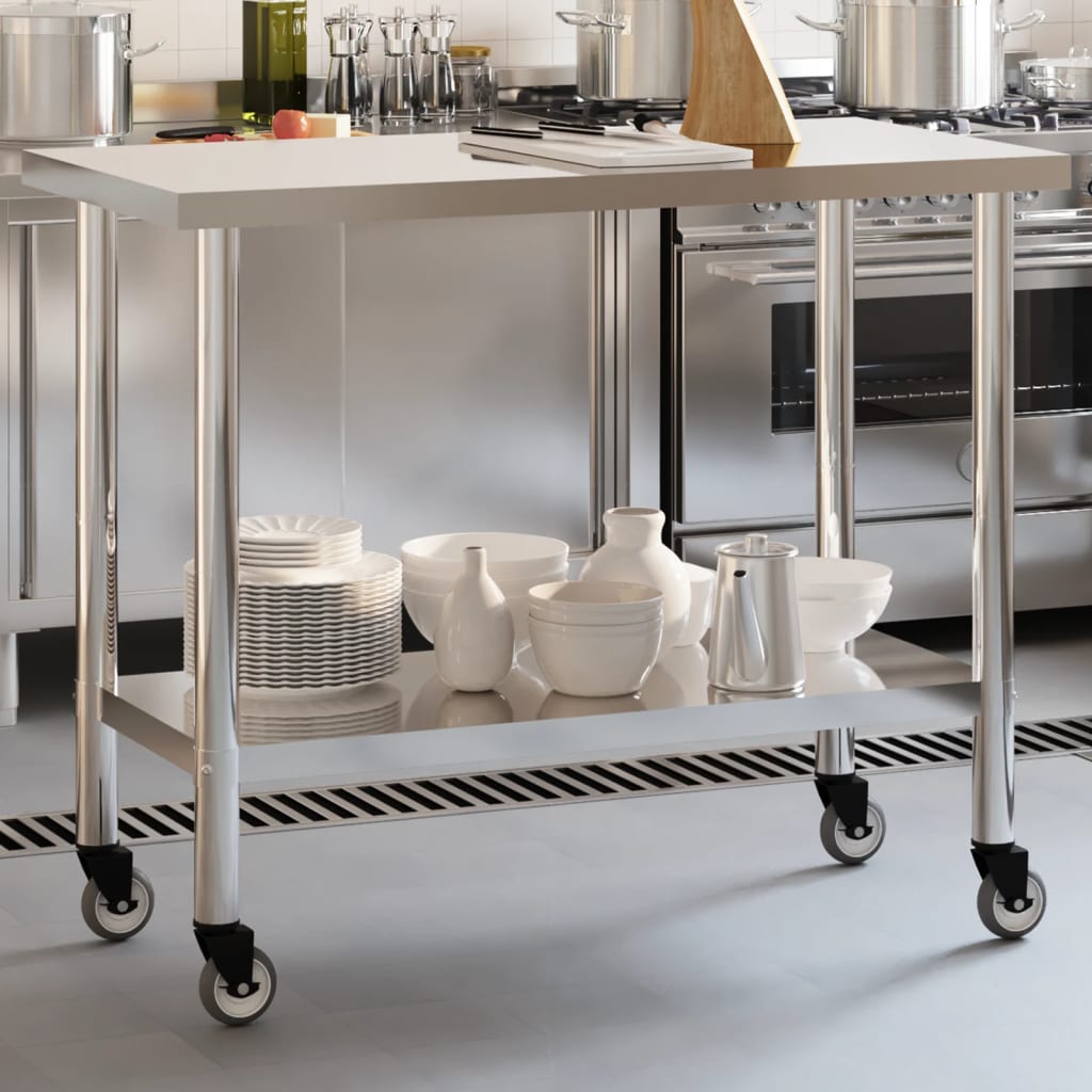 Table De Travail De Cuisine Avec Roues 82,5X30X85 Cm Inox