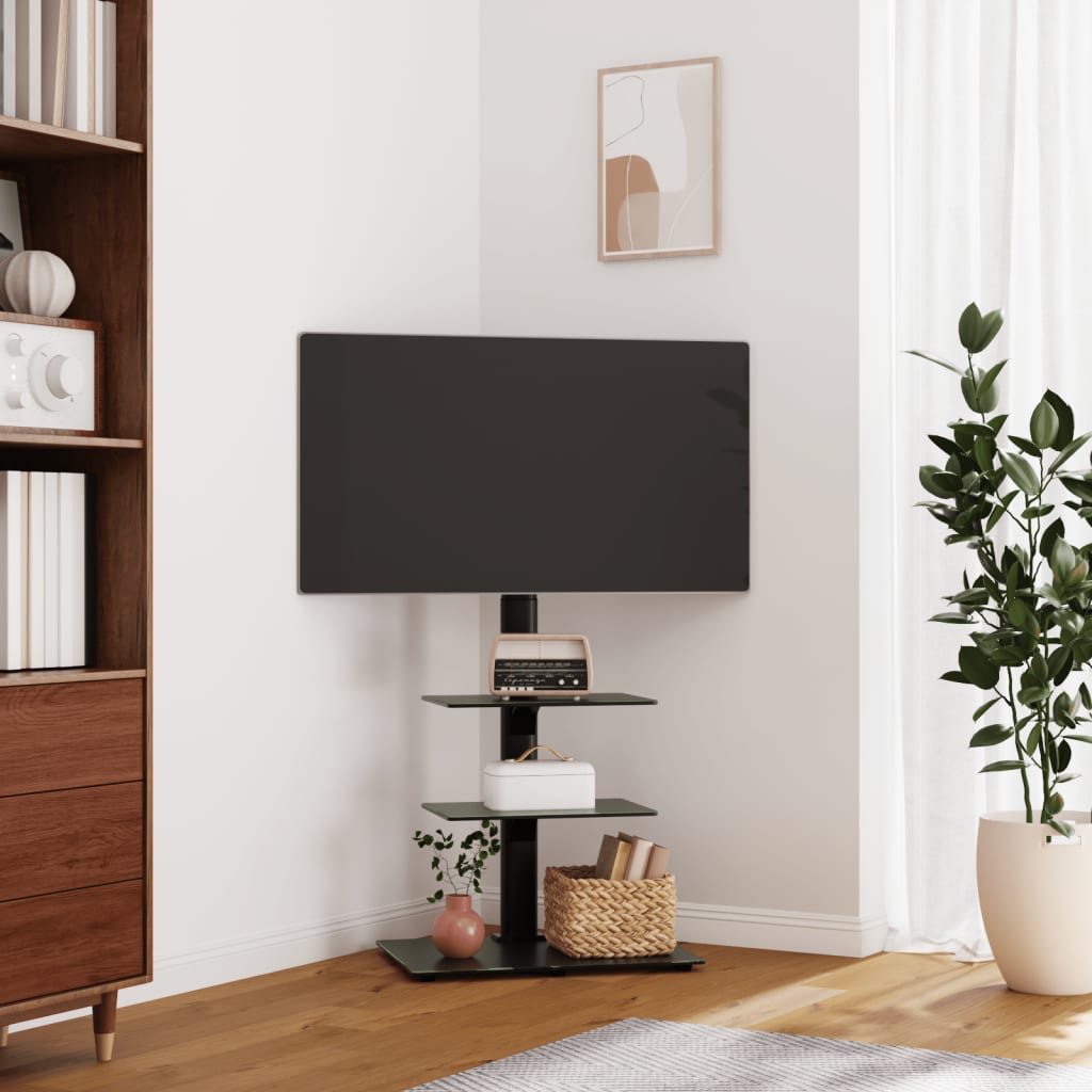 Meuble Tv D'angle 2 Niveaux Pour 32-65 Pouces Noir