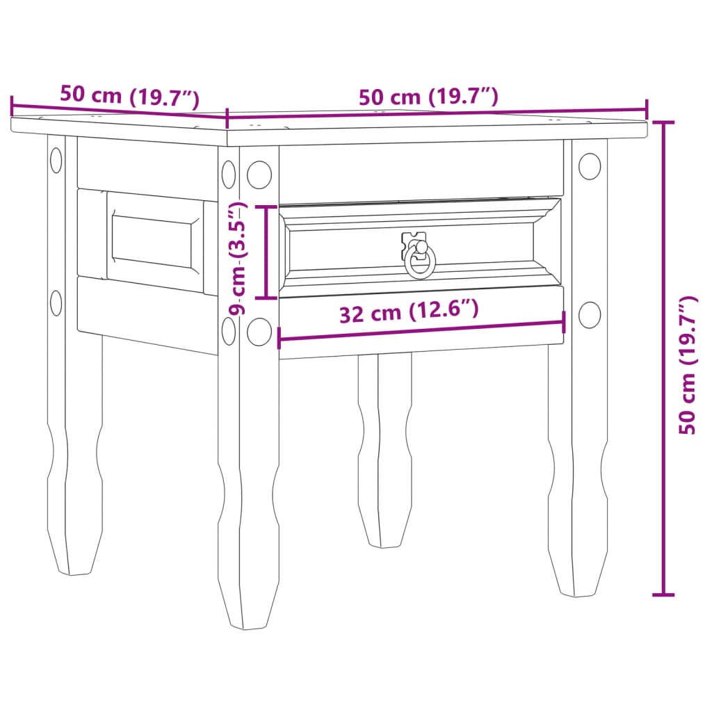 Table D'appoint Corona 50X50X50 Cm Bois De Pin Massif