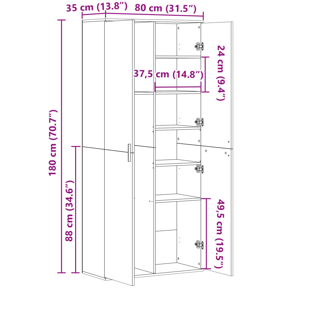 Buffet Haut 80X35X180 Cm Bois D'ingénierie