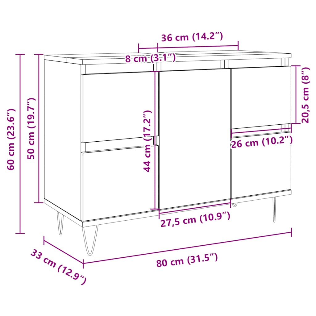 Armoire Salle De Bain 80X33X60Cm Bois D'ingénierie
