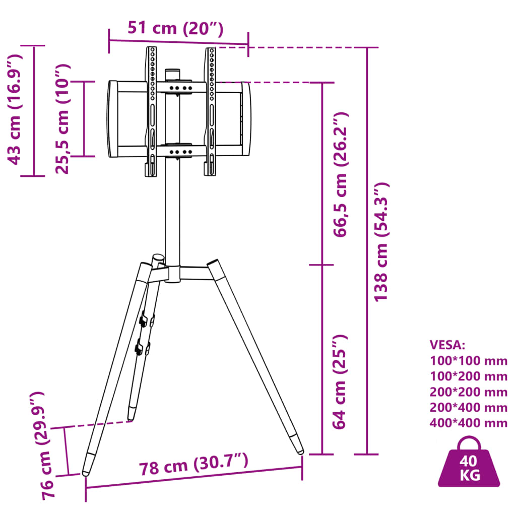 Support Tv À Trépied Pour Écran 37-65" Max Vesa 400X400Mm 40 Kg