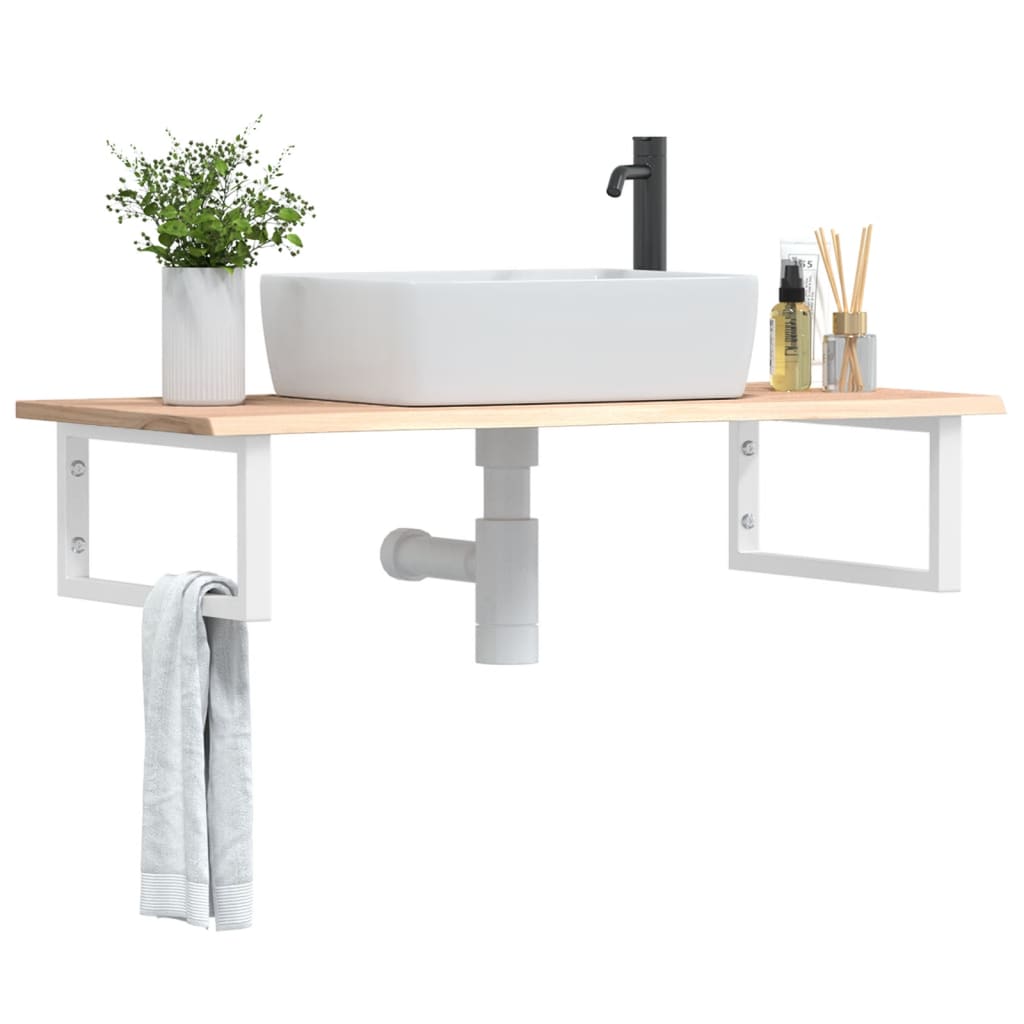 Étagère De Vasque Murale Acier Et Bois De Chêne Massif Marron Et Blanc