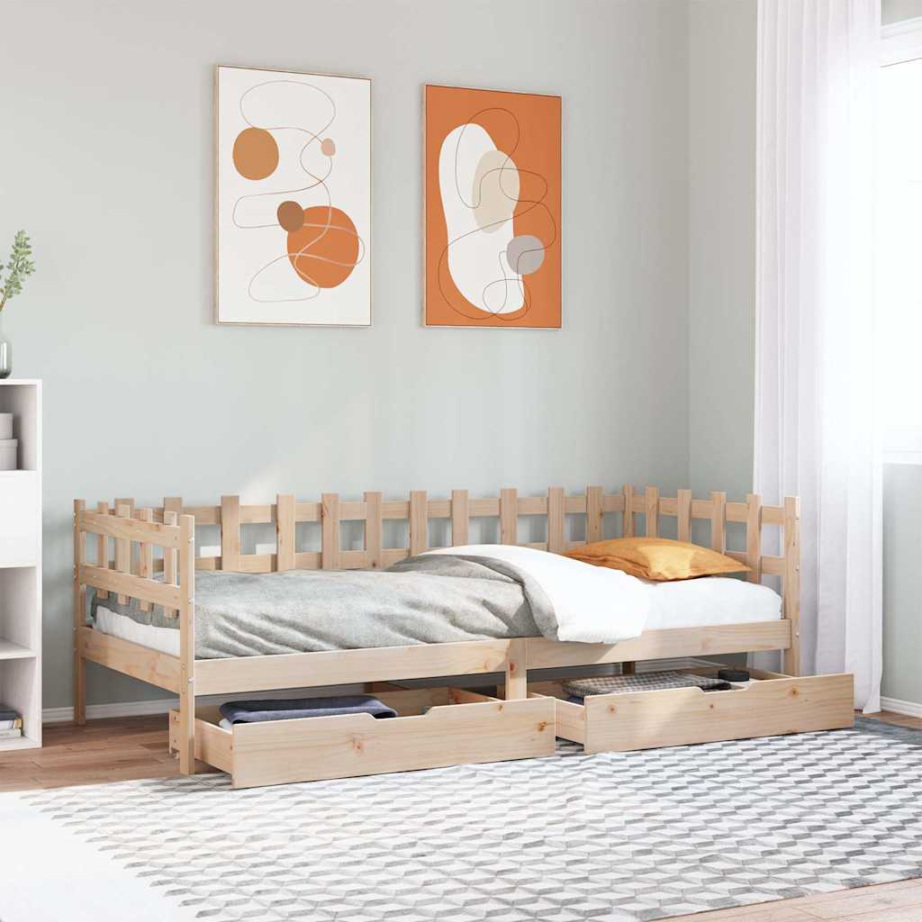 Lit De Jour Avec Tiroirs Sans Matelas 90X190 Cm Bois Massif