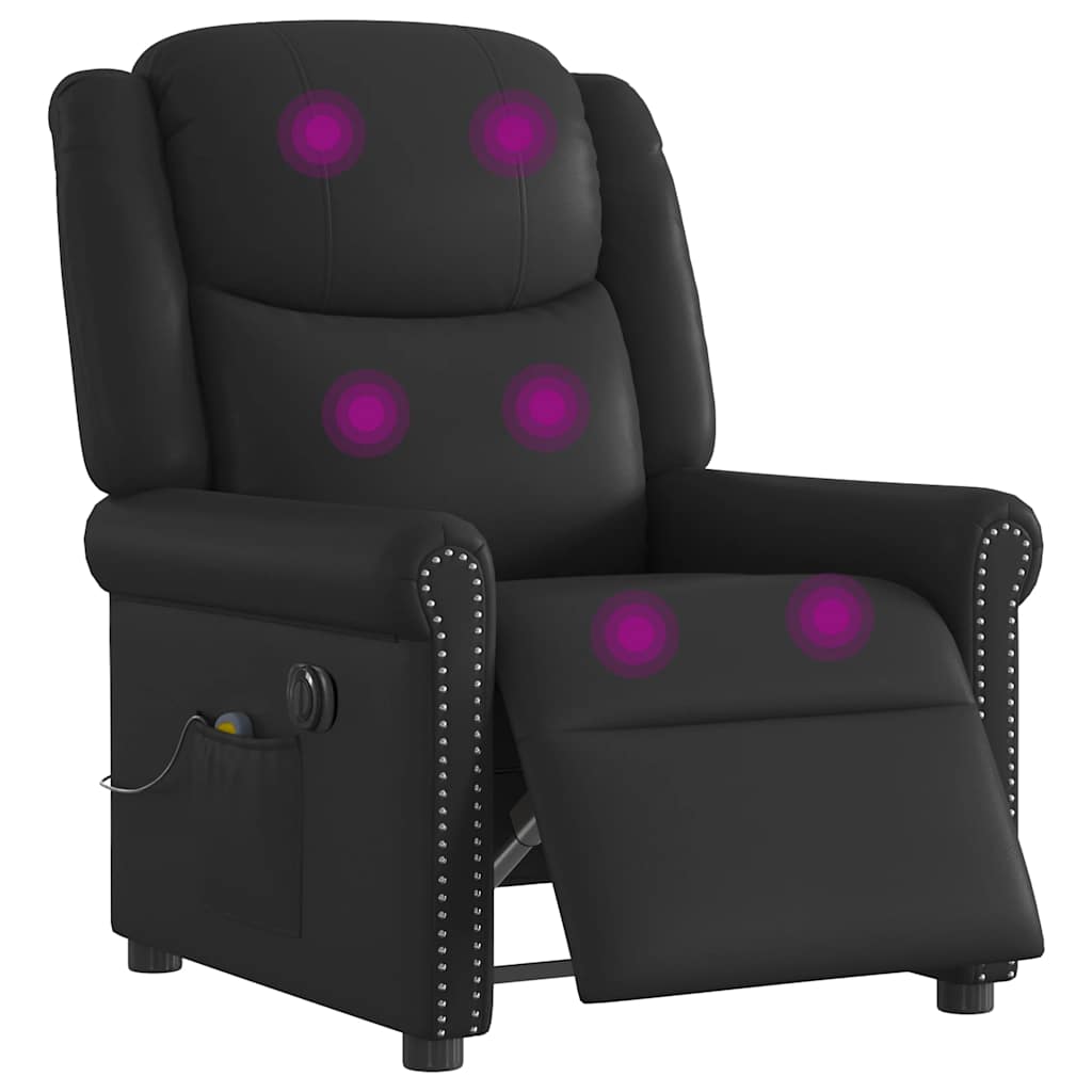Fauteuil Massage Inclinable Électrique Brillant Similicuir Noir