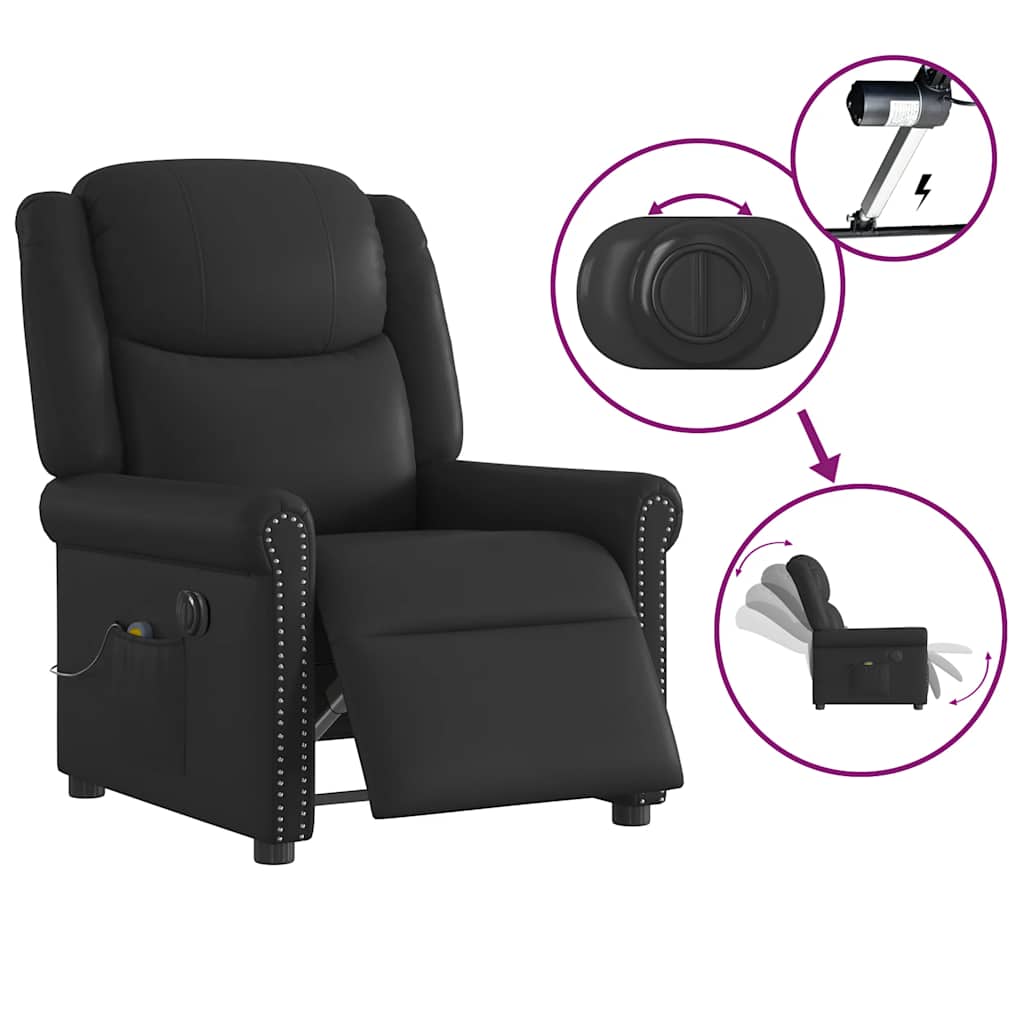 Fauteuil Massage Inclinable Électrique Brillant Similicuir Noir