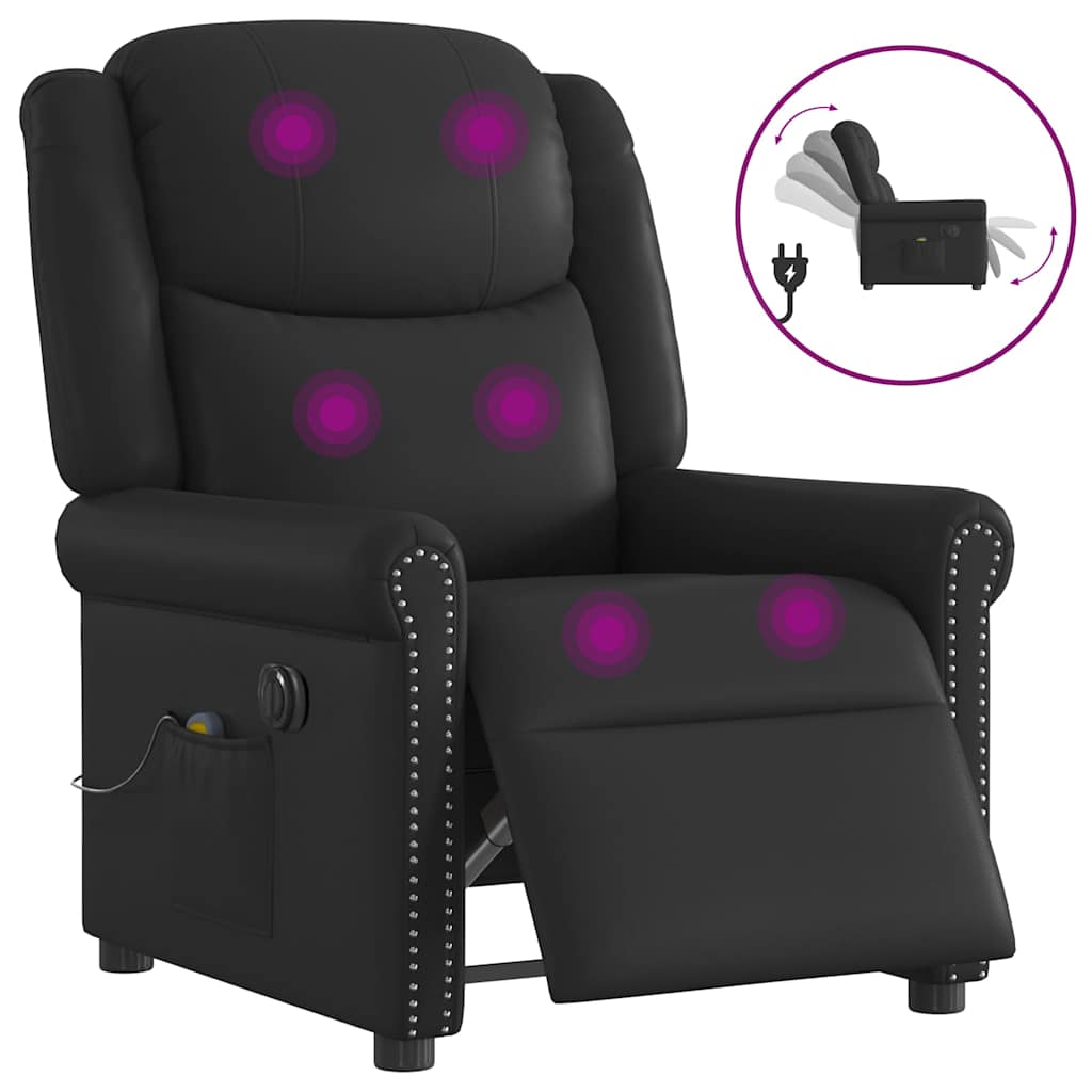 Fauteuil Massage Inclinable Électrique Brillant Similicuir Noir