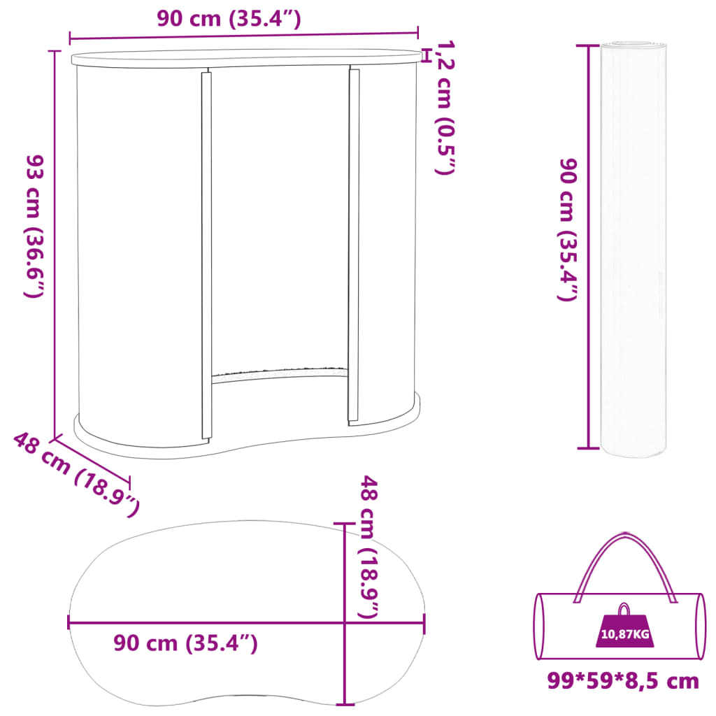 Comptoir D'exposition Pliable 90X48X93 Cm Bois D'ingénierie