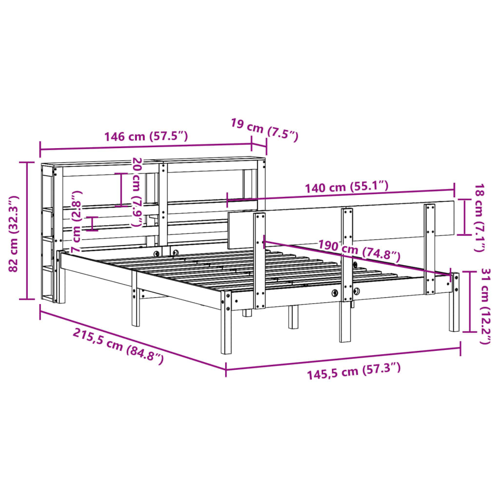 Cadre De Lit Sans Matelas 140X190 Cm Bois De Pin Massif