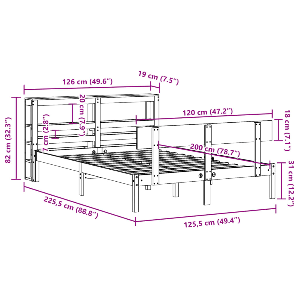 Cadre De Lit Sans Matelas Blanc 120X200 Cm Bois De Pin Massif