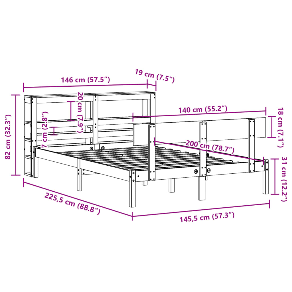 Cadre De Lit Sans Matelas 140X200 Cm Bois Massif De Pin