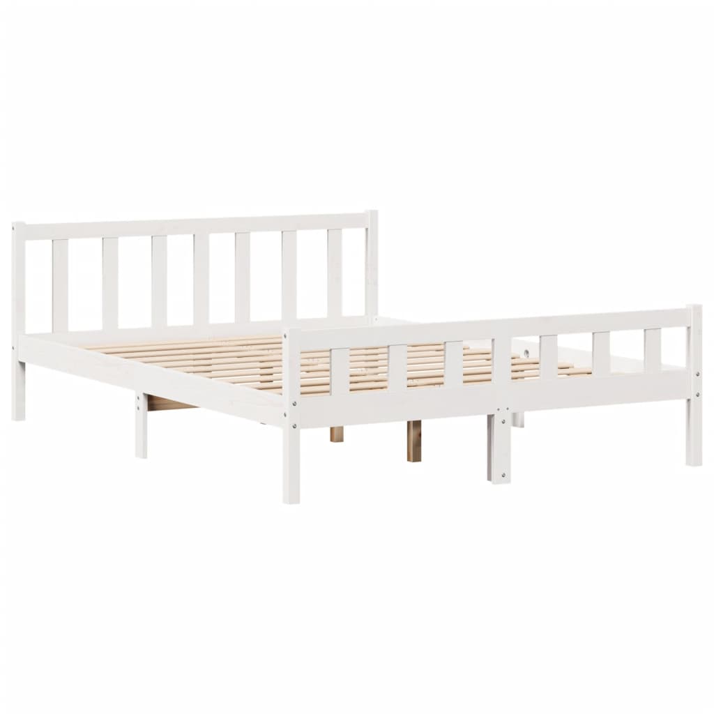 Cadre De Lit Sans Matelas Blanc 150X200 Cm Bois De Pin Massif