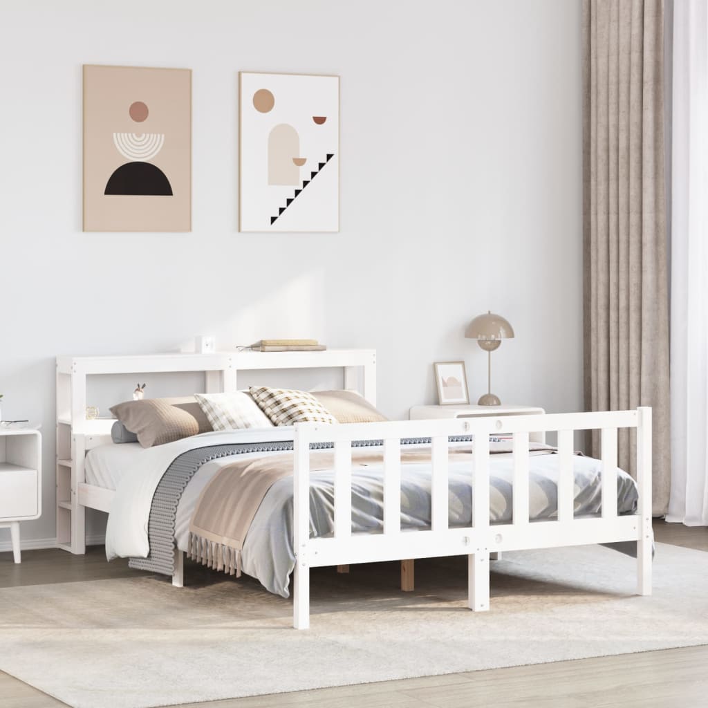 Cadre De Lit Sans Matelas Blanc 150X200 Cm Bois De Pin Massif