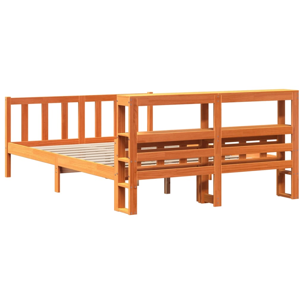 Cadre De Lit Et Tête De Lit Sans Matelas Cire Marron 160X200 Cm