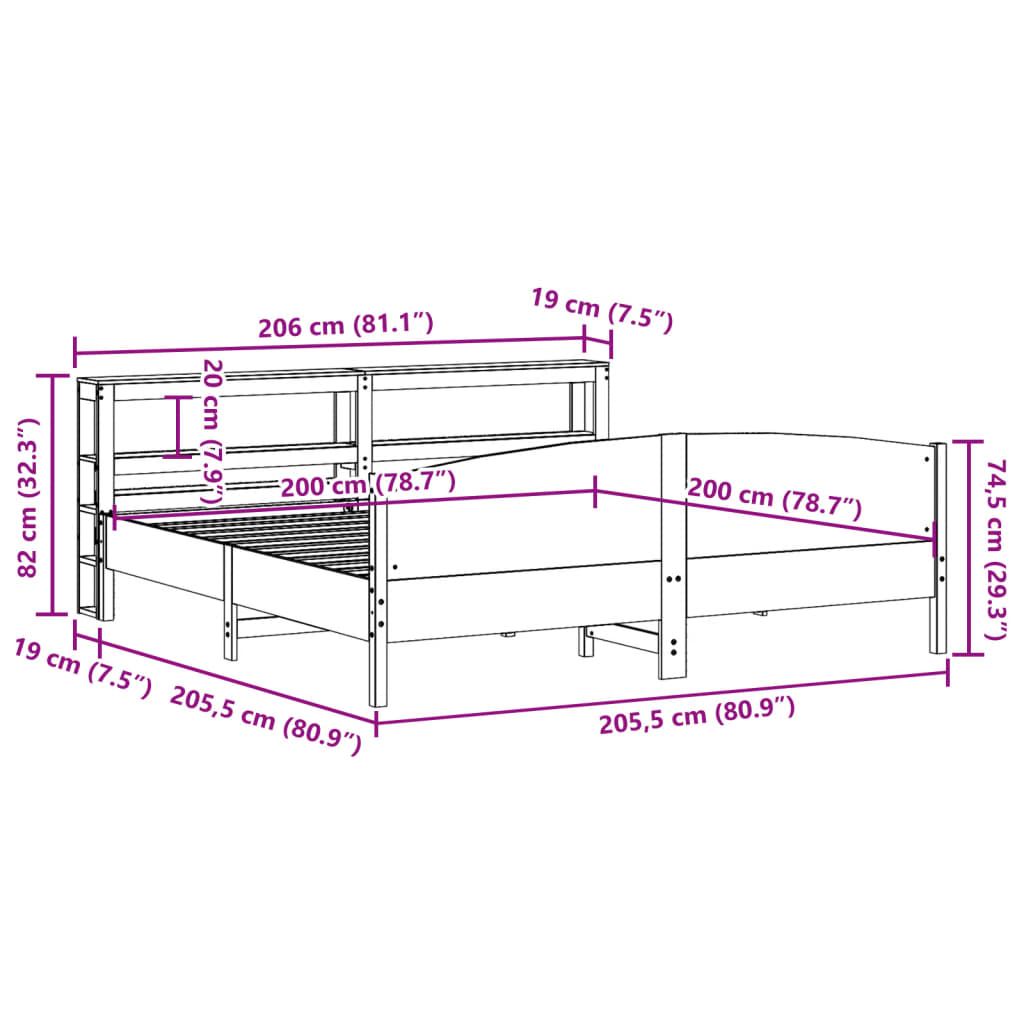 Cadre De Lit Sans Matelas Blanc 200X200 Cm Bois Massif De Pin