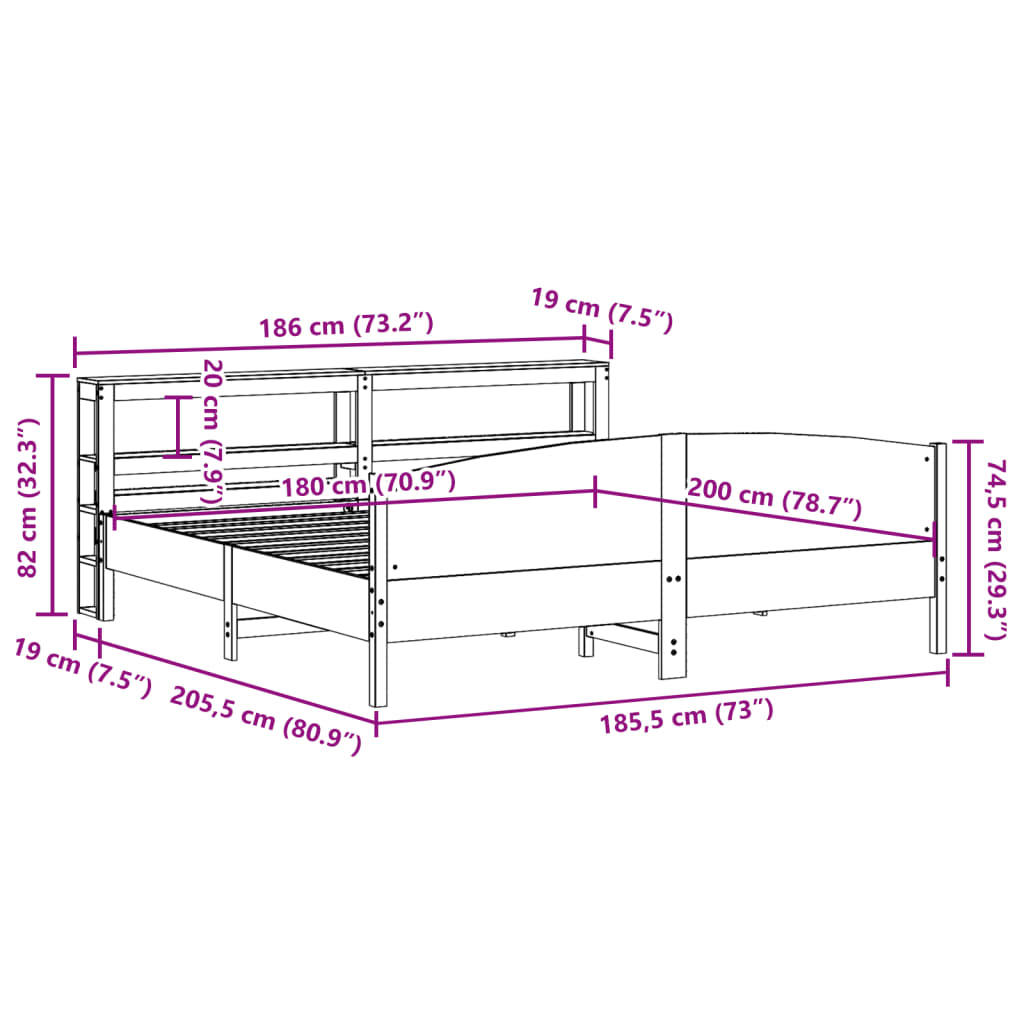 Cadre De Lit Sans Matelas 180X200 Cm Bois Massif De Pin
