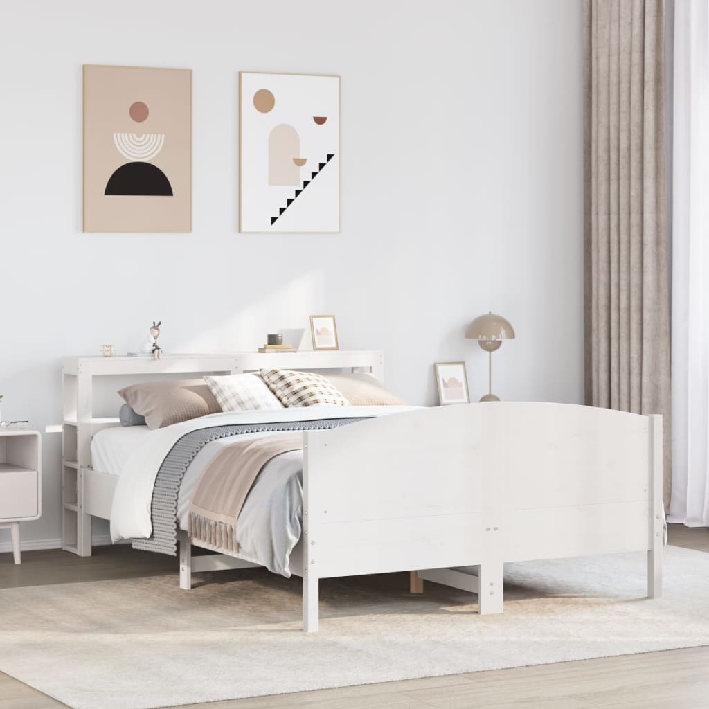 Cadre De Lit Sans Matelas Blanc 150X200 Cm Bois De Pin Massif