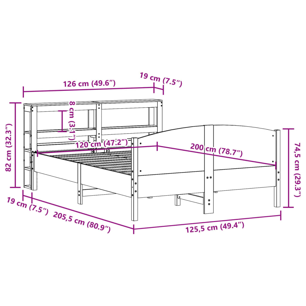 Cadre De Lit Sans Matelas 120X200 Cm Bois De Pin Massif