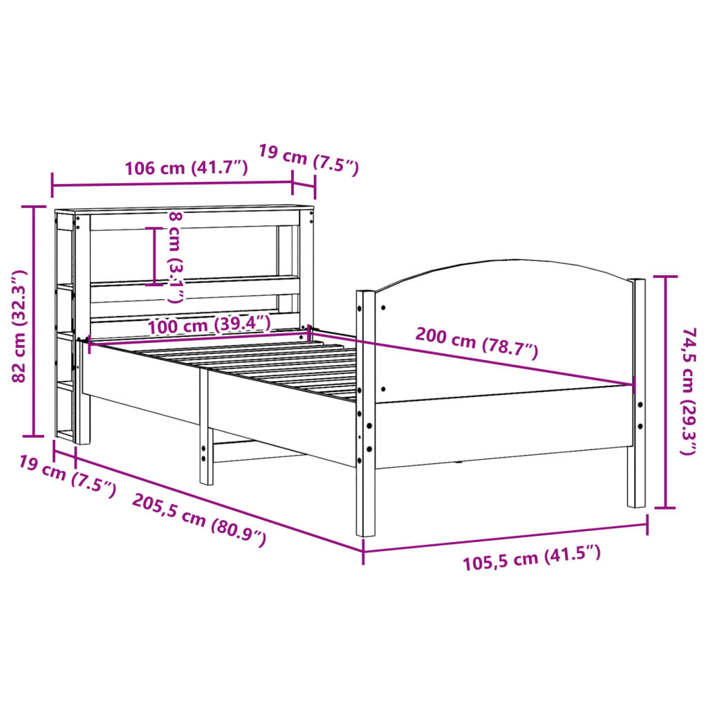 Cadre De Lit Sans Matelas Cire Marron 100X200Cm Bois Pin Massif